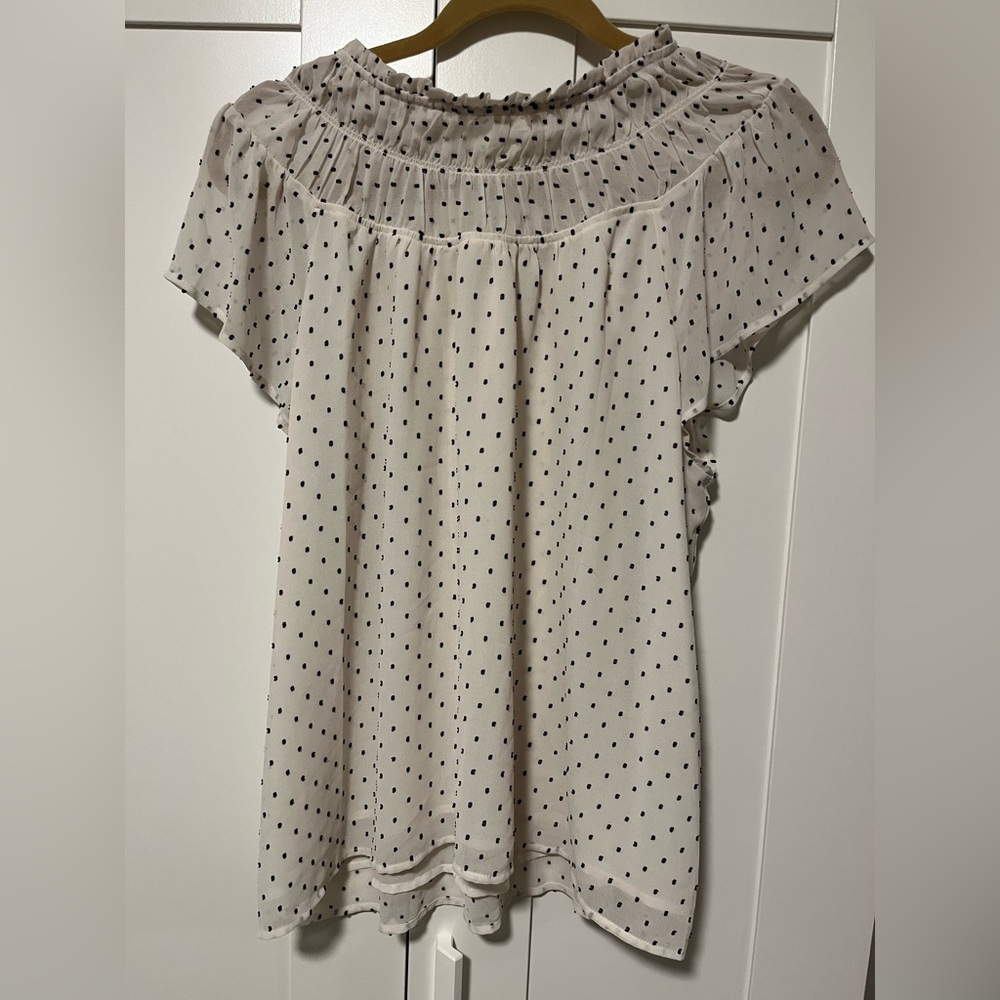 LOFT White and Black Polka Dot Blouse